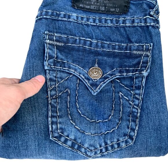 VINTAGE True Religion Jeans Size 32 RICKY BIG T Gray Stitch - Picture 6 of 9